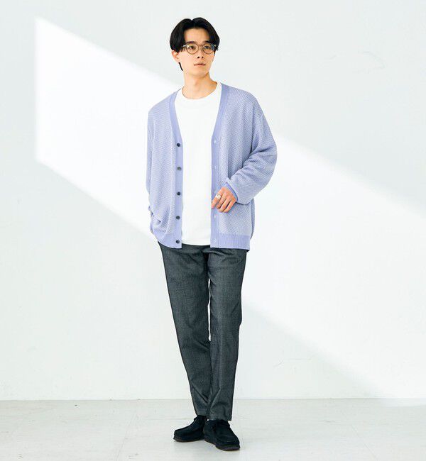 GLOSTER「【シャリ感で軽やか】バーズアイVネック crunchyカーデ」|カーディガン|