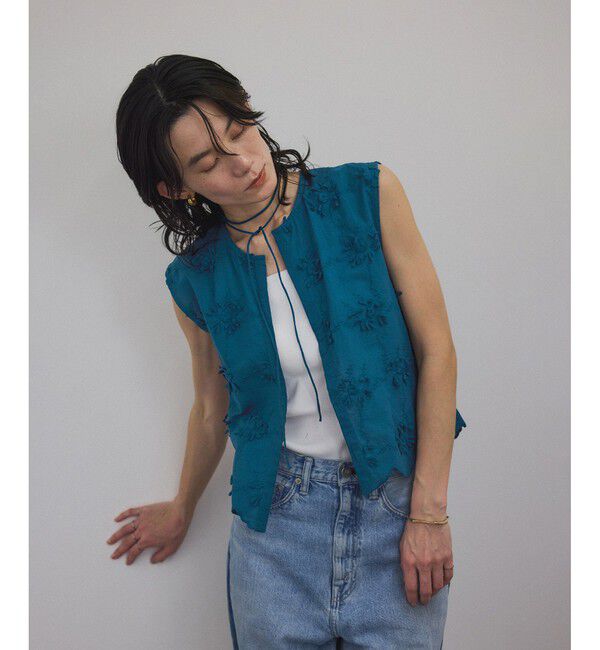 SALON adam et rope'「【WEB限定】３Dフラワーレースブラウス/ジレ［セットアップ対応］」|シャツ・ブラウス|ブルー系(45)