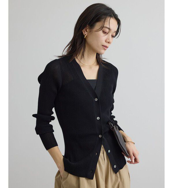 SALON adam et rope'「【WEB限定】シアーリブニットVネックカーディガン」|カーディガン|ブラック(01)