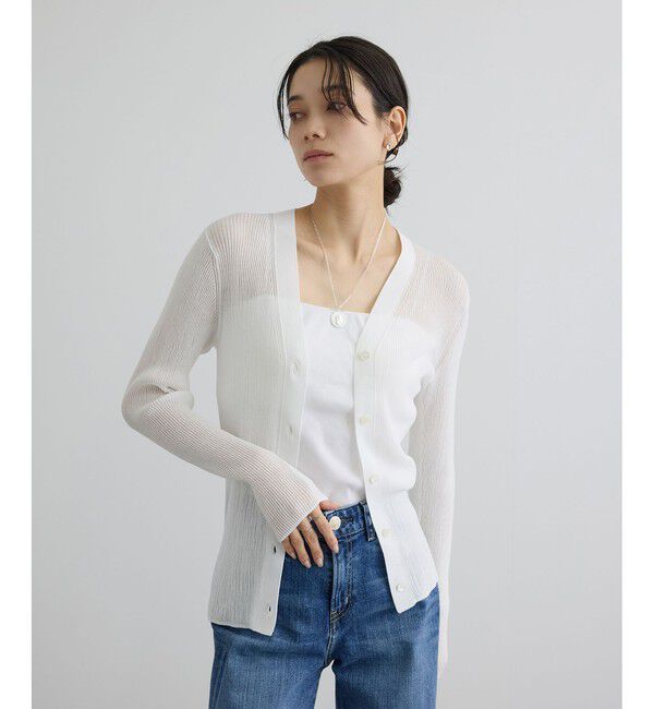 SALON adam et rope'「【WEB限定】シアーリブニットVネックカーディガン」|カーディガン|