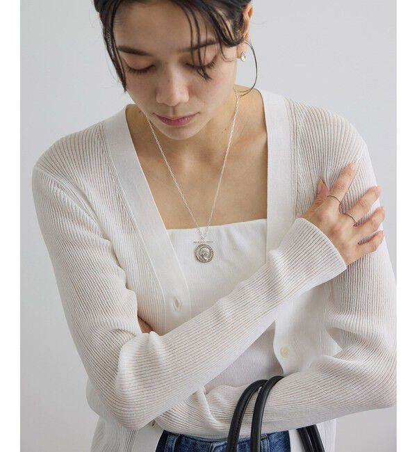 SALON adam et rope'「【WEB限定】シアーリブニットVネックカーディガン」|カーディガン|