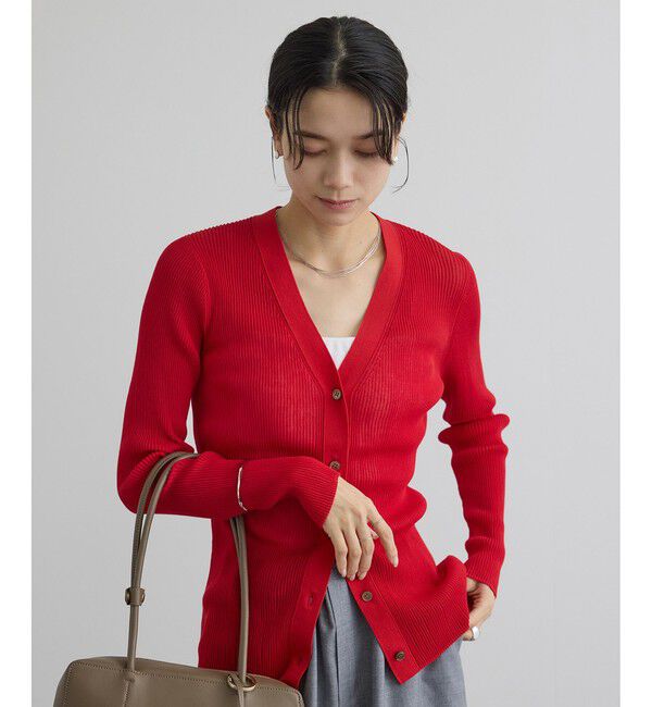 SALON adam et rope'「【WEB限定】シアーリブニットVネックカーディガン」|カーディガン|