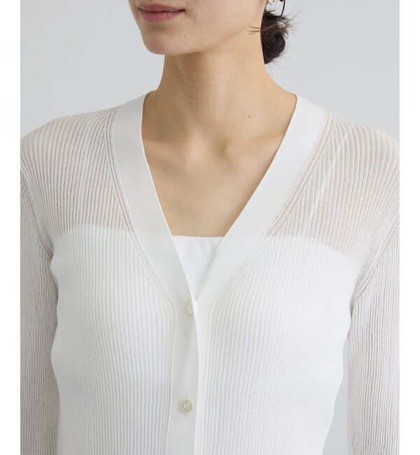 SALON adam et rope'「【WEB限定】シアーリブニットVネックカーディガン」|カーディガン|