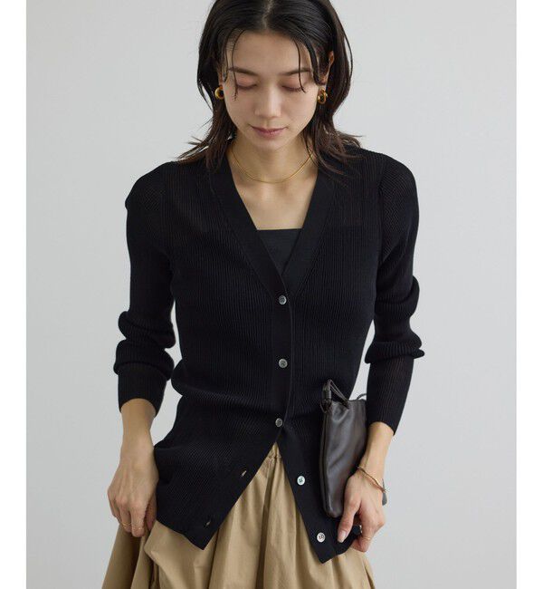 SALON adam et rope'「【WEB限定】シアーリブニットVネックカーディガン」|カーディガン|