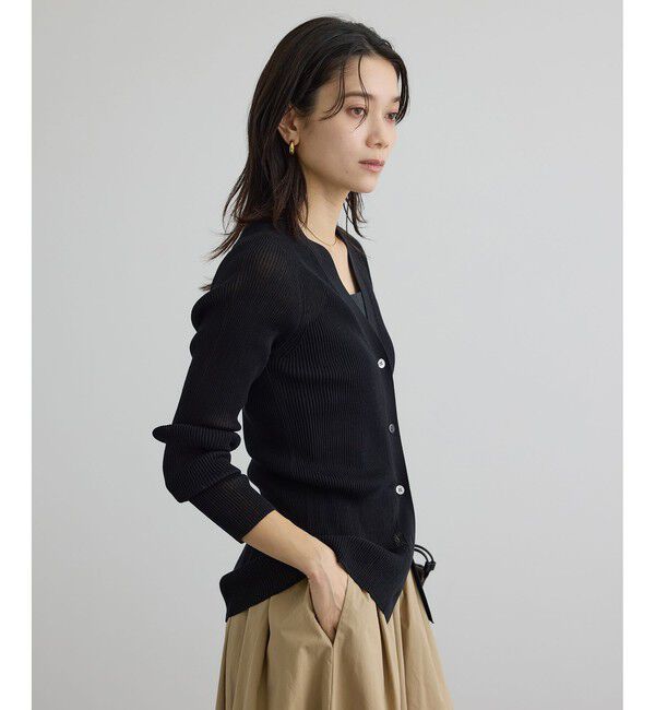 SALON adam et rope'「【WEB限定】シアーリブニットVネックカーディガン」|カーディガン|