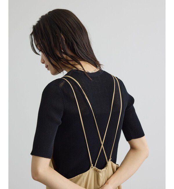 SALON adam et rope'「【WEB限定】シアーリブニットハーフスリーブプルオーバー」|Tシャツ・カットソー|ブラック(01)