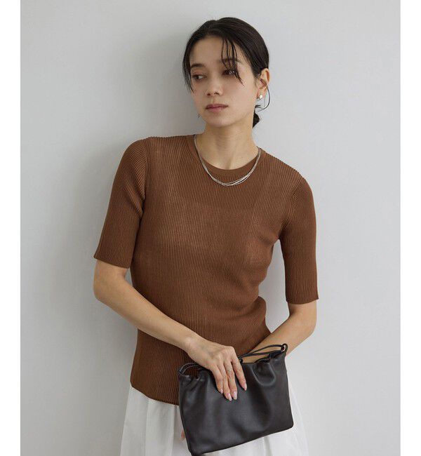 SALON adam et rope'「【WEB限定】シアーリブニットハーフスリーブプルオーバー」|Tシャツ・カットソー|ブラウン系(22)