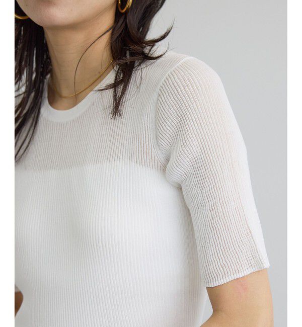 SALON adam et rope'「【WEB限定】シアーリブニットハーフスリーブプルオーバー」|Tシャツ・カットソー|