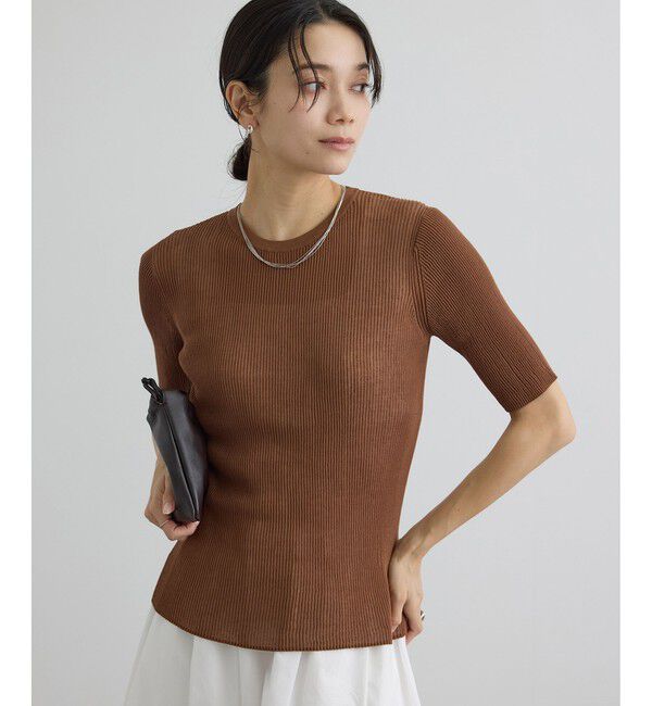 SALON adam et rope'「【WEB限定】シアーリブニットハーフスリーブプルオーバー」|Tシャツ・カットソー|