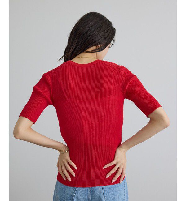 SALON adam et rope'「【WEB限定】シアーリブニットハーフスリーブプルオーバー」|Tシャツ・カットソー|