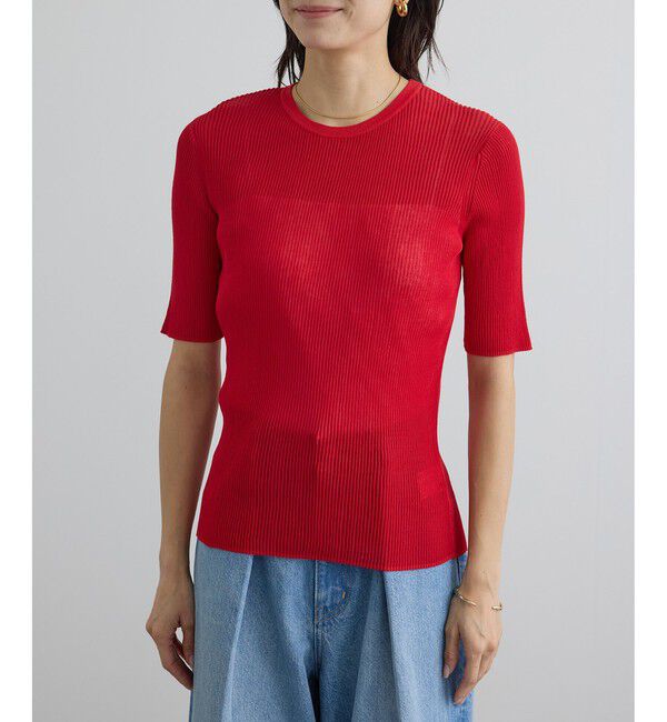 SALON adam et rope'「【WEB限定】シアーリブニットハーフスリーブプルオーバー」|Tシャツ・カットソー|