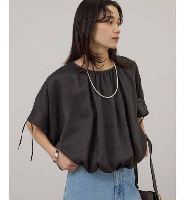 SALON adam et rope'「【WEB限定】ヨーロピアンリネンドロストギャザーブラウス」|シャツ・ブラウス|チャコール(06)