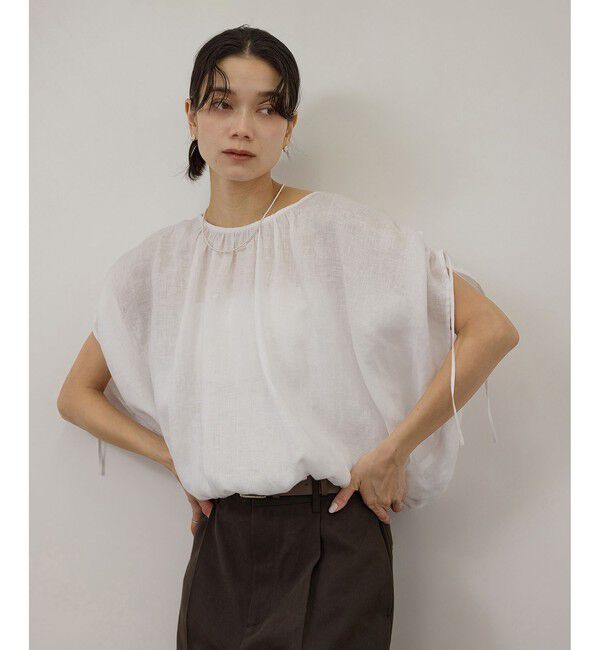 SALON adam et rope'「【WEB限定】ヨーロピアンリネンドロストギャザーブラウス」|シャツ・ブラウス|ホワイト(10)