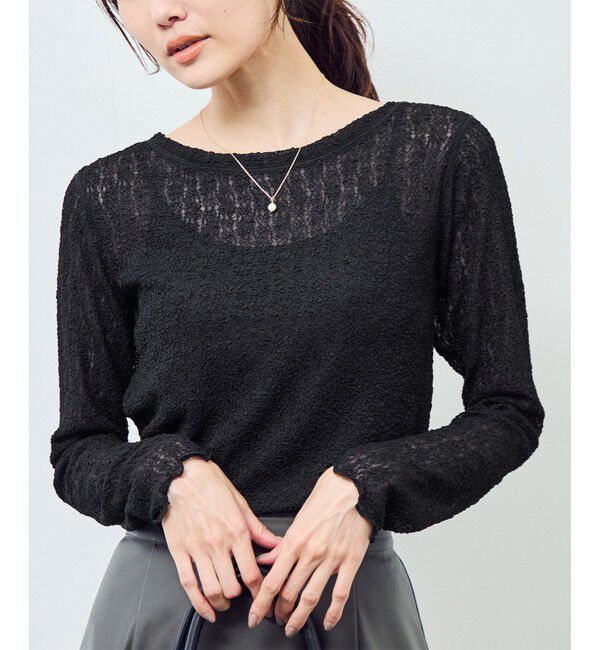 Rope&rsquo;Picnic「レースカットソートップス」|Tシャツ・カットソー|ブラック(01)