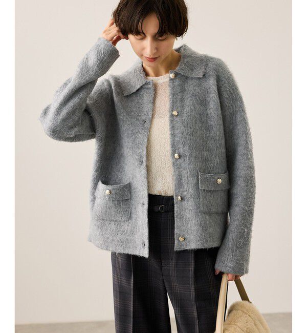 Rope&rsquo;Picnic「ダブルフェイス襟取り外し起毛カーディガン」|カーディガン|ライトグレー(08)