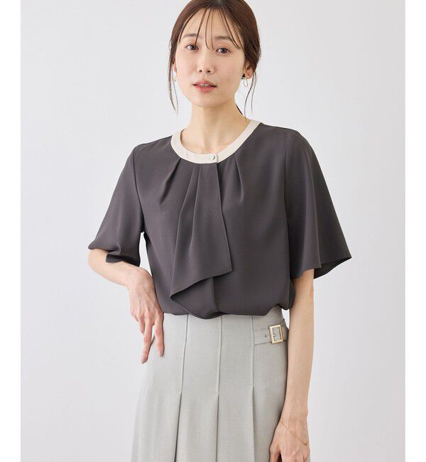 Rope&rsquo;Picnic「ボウタイブラウスハーフスリーブ」|シャツ・ブラウス|チャコール(06)
