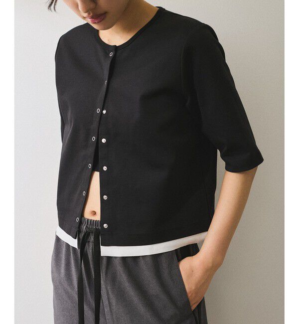 ADAM ET ROPE'「【WEB限定】・【サステナブル】カットオフコンビTシャツカーディガン」|カーディガン|