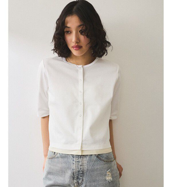 ADAM ET ROPE'「【WEB限定】・【サステナブル】カットオフコンビTシャツカーディガン」|カーディガン|