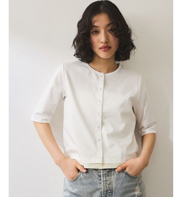 ADAM ET ROPE'「【WEB限定】・【サステナブル】カットオフコンビTシャツカーディガン」|カーディガン|