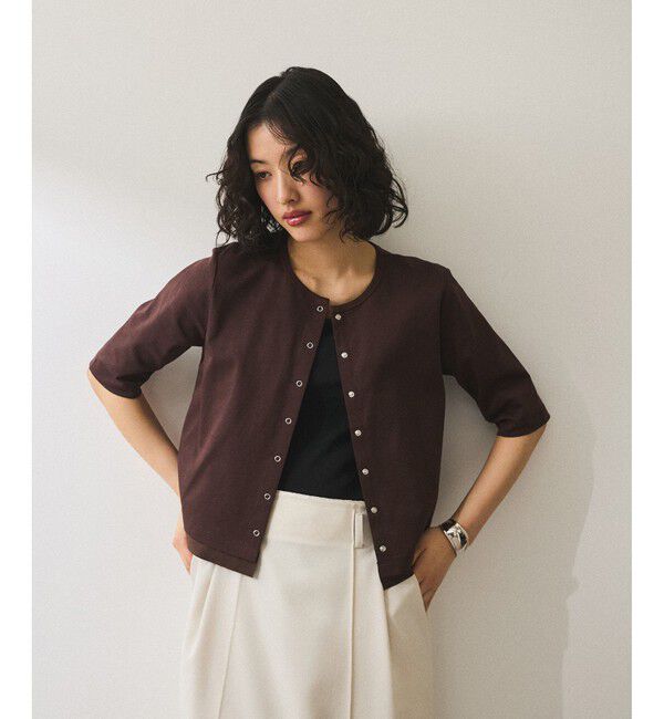 ADAM ET ROPE'「【WEB限定】・【サステナブル】カットオフコンビTシャツカーディガン」|カーディガン|