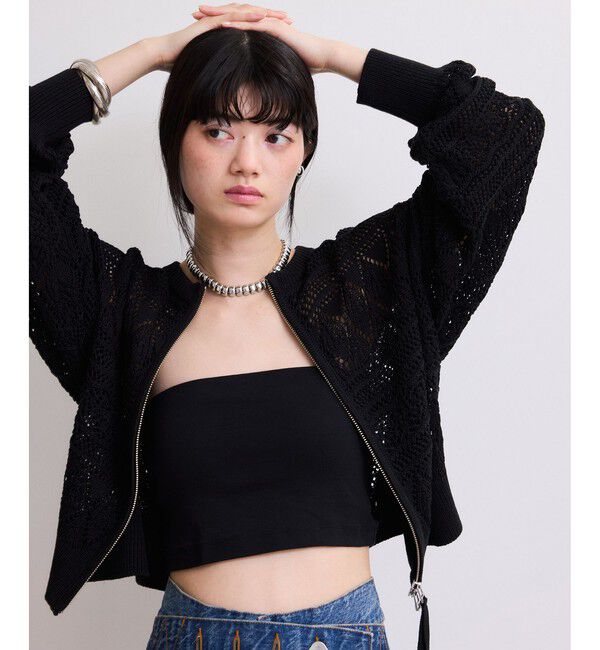 ADAM ET ROPE'「【WEB限定】パターンニットブルゾン」|カーディガン|ブラック(01)