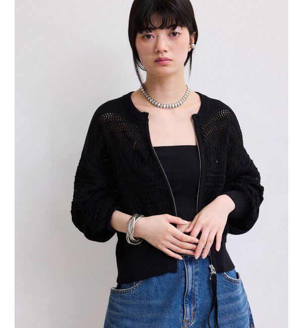 ADAM ET ROPE'「【WEB限定】パターンニットブルゾン」|カーディガン|