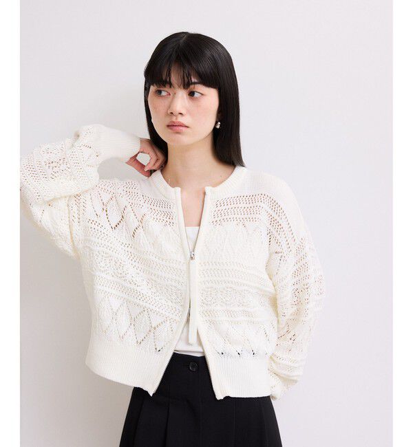 ADAM ET ROPE'「【WEB限定】パターンニットブルゾン」|カーディガン|