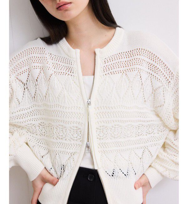 ADAM ET ROPE'「【WEB限定】パターンニットブルゾン」|カーディガン|