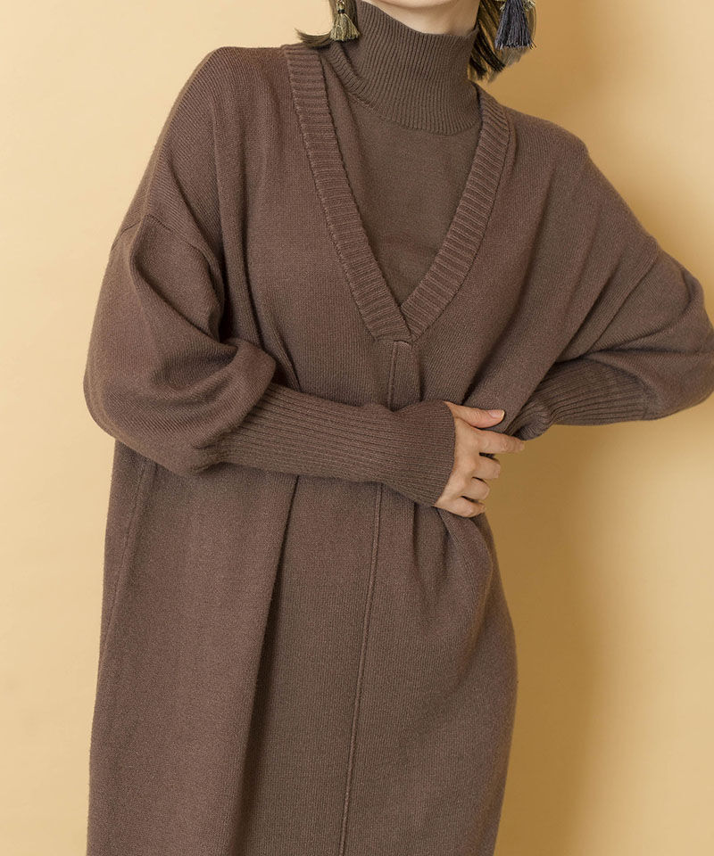  「【WEB限定アイテム】ﾀｰﾄﾙ付け衿&ﾆｯﾄﾜﾝﾋﾟｰｽSET」|ニット・セーター|