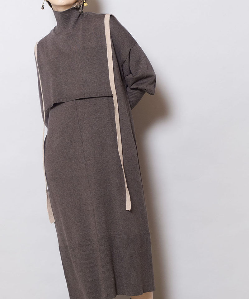  「【WEB限定アイテム】ﾀｰﾄﾙ付け衿&ﾆｯﾄﾜﾝﾋﾟｰｽSET」|ニット・セーター|GRAY