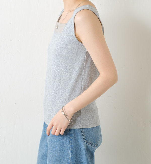  「 シアー切り替えスクエアタンクトップ」|Tシャツ・カットソー|