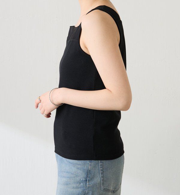 「 シアー切り替えスクエアタンクトップ」|Tシャツ・カットソー|