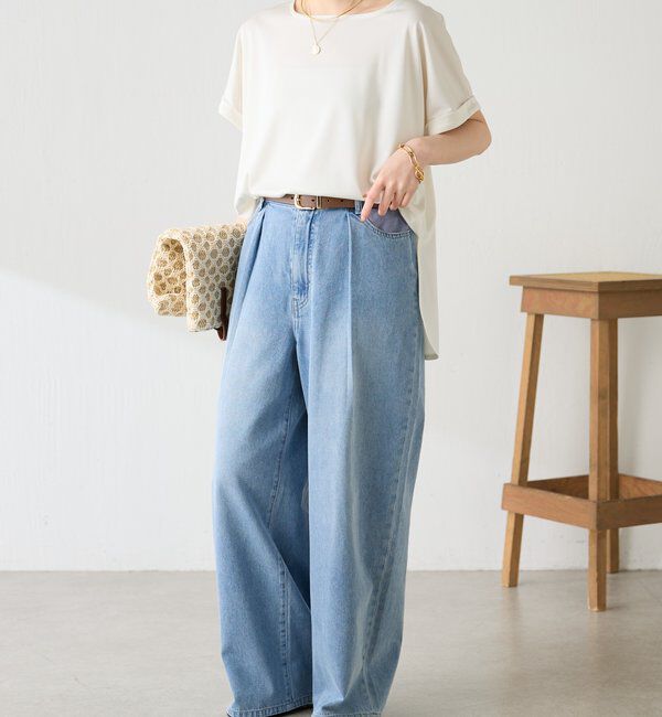  「【夏でも涼しいデニム】Q.anosライトオンスタックデニム」|デニム|
