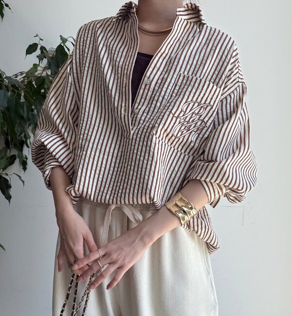  「【WEB限定】ロゴ刺繍ストライプスキッパーシャツ」|シャツ・ブラウス|