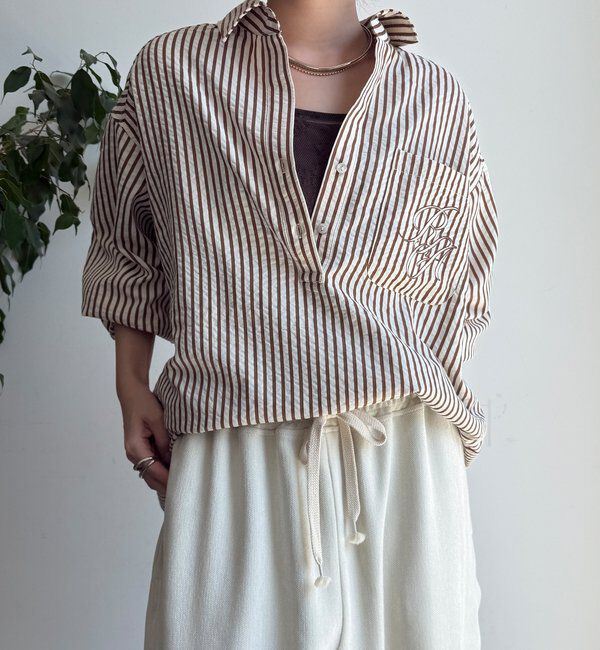  「【WEB限定】ロゴ刺繍ストライプスキッパーシャツ」|シャツ・ブラウス|