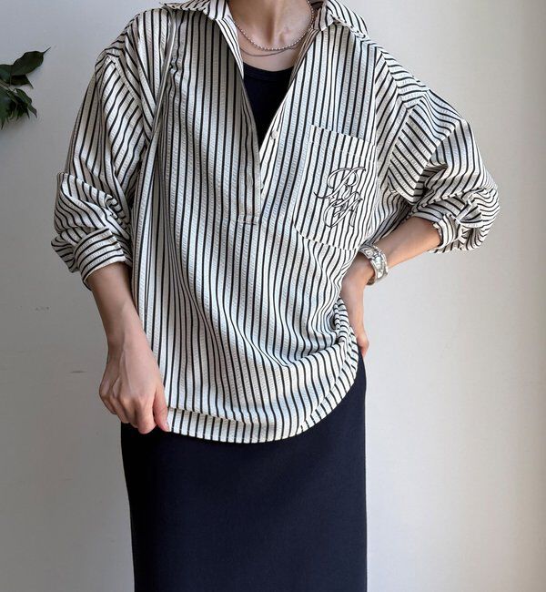  「【WEB限定】ロゴ刺繍ストライプスキッパーシャツ」|シャツ・ブラウス|