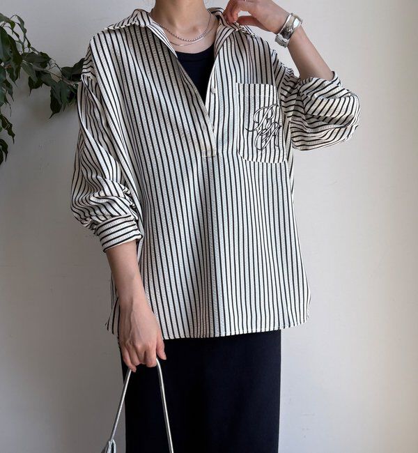  「【WEB限定】ロゴ刺繍ストライプスキッパーシャツ」|シャツ・ブラウス|