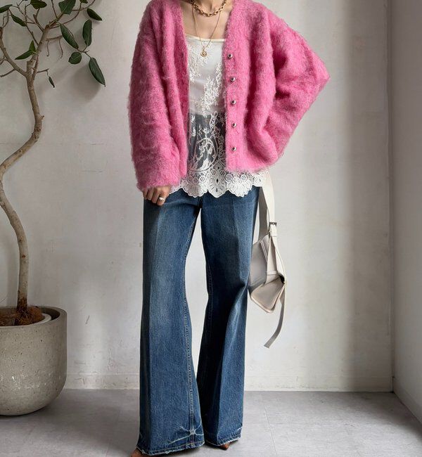  「ブラッシュ加工シルバーボタンカーディガン」|カーディガン|