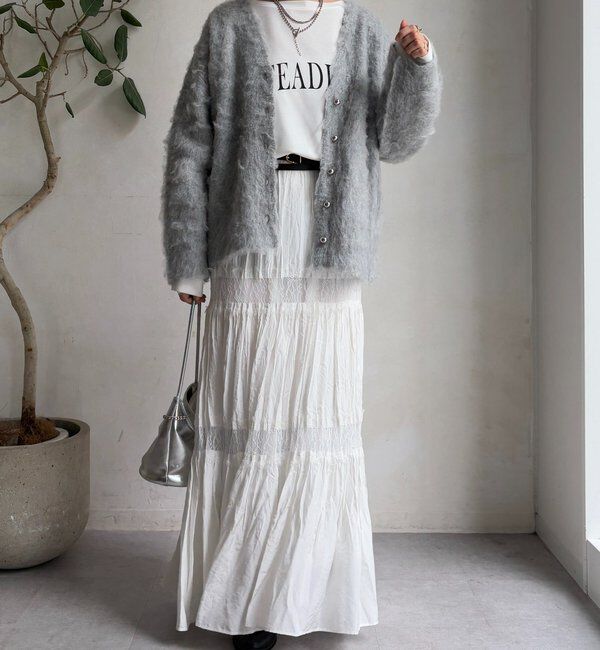  「ブラッシュ加工シルバーボタンカーディガン」|カーディガン|