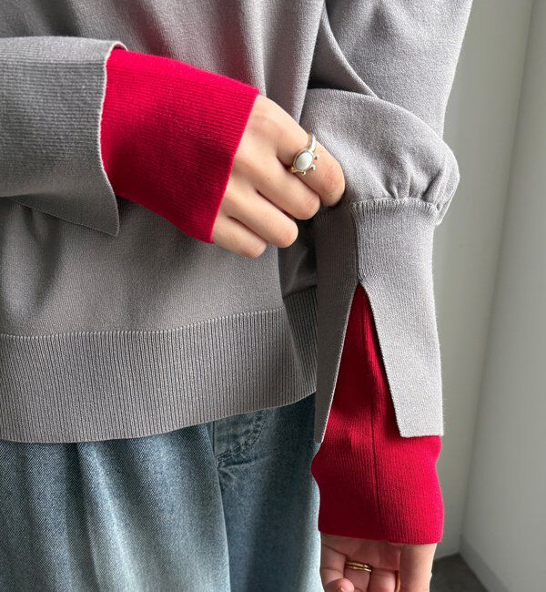  「【WEB限定】袖カラー配色ニットトップス」|ニット・セーター|