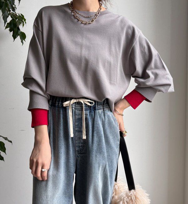  「【WEB限定】袖カラー配色ニットトップス」|ニット・セーター|