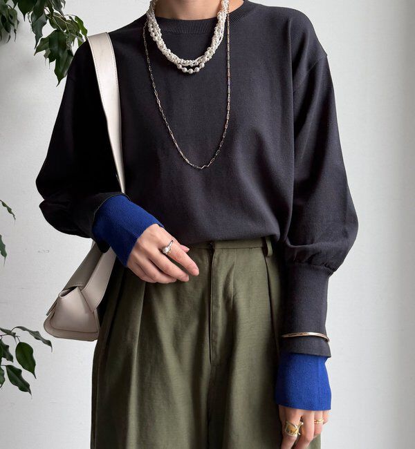  「【WEB限定】袖カラー配色ニットトップス」|ニット・セーター|