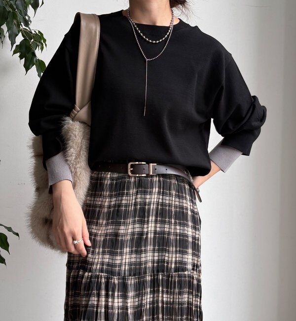  「【WEB限定】袖カラー配色ニットトップス」|ニット・セーター|