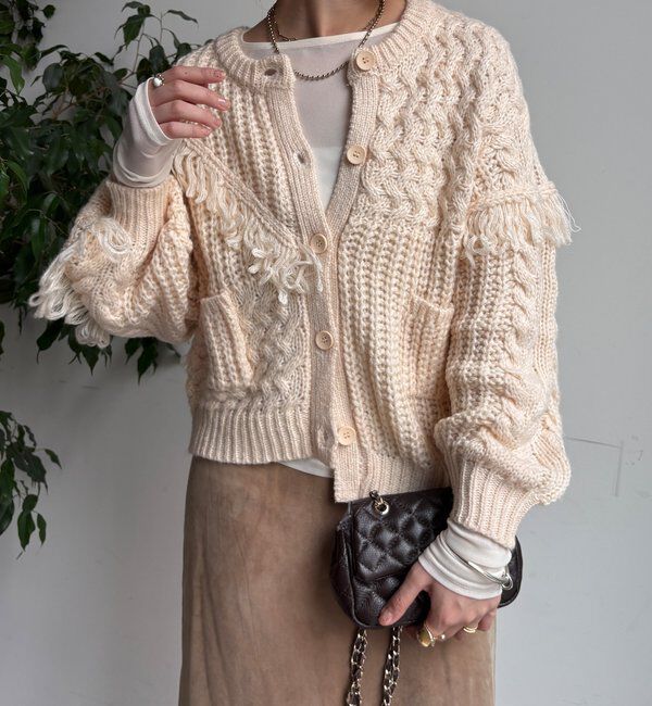  「【WEB限定】フリンジニットカーディガン」|カーディガン|エクリュ