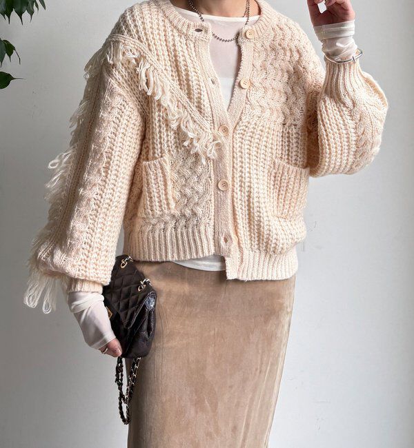  「【WEB限定】フリンジニットカーディガン」|カーディガン|