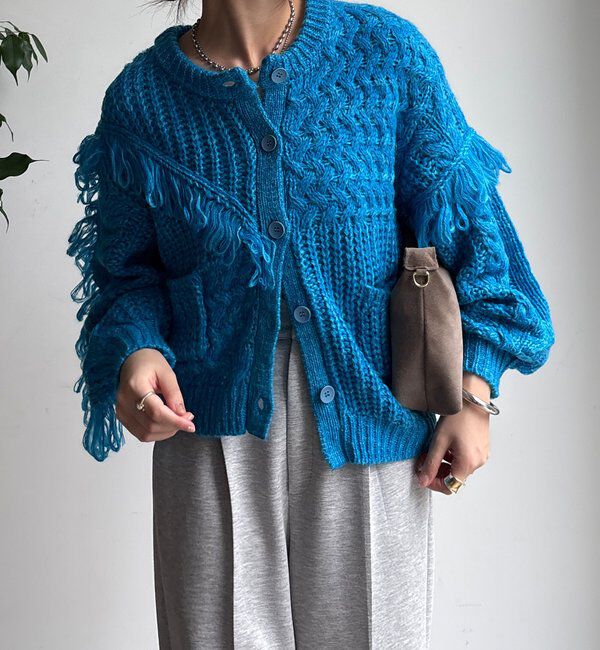  「【WEB限定】フリンジニットカーディガン」|カーディガン|