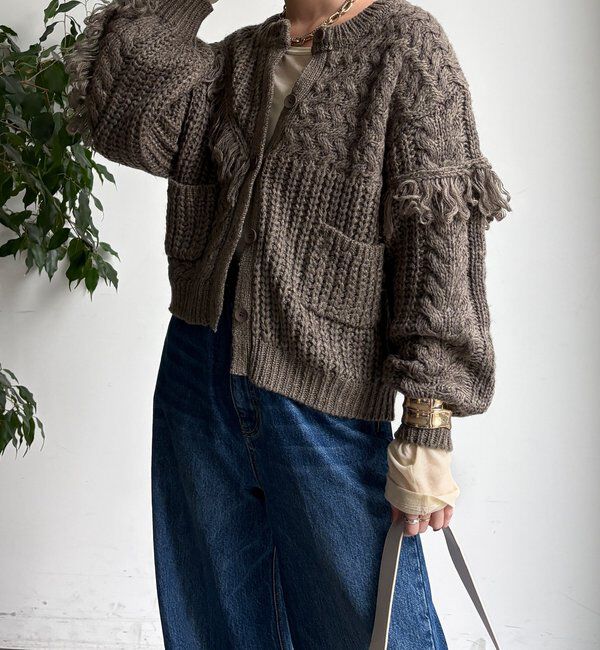  「【WEB限定】フリンジニットカーディガン」|カーディガン|