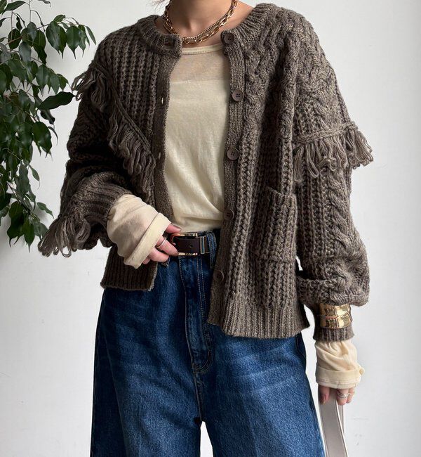  「【WEB限定】フリンジニットカーディガン」|カーディガン|