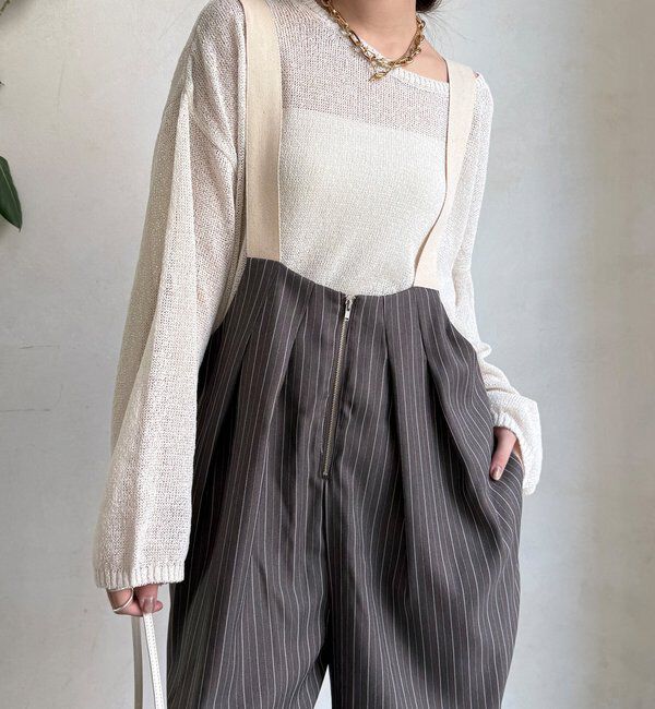  「【WEB限定】ツータックサロペット」|ワンピース|チャコールグレー