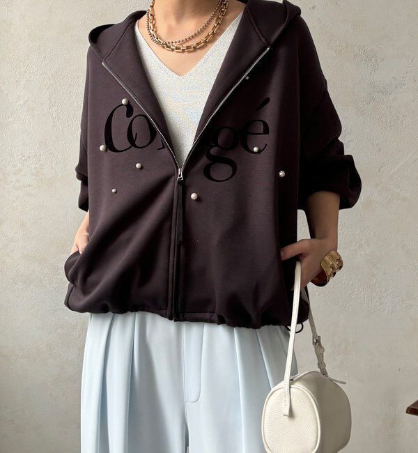  「【WEB限定】パール＋ロゴジップパーカー」|Tシャツ・カットソー|チャコールグレー